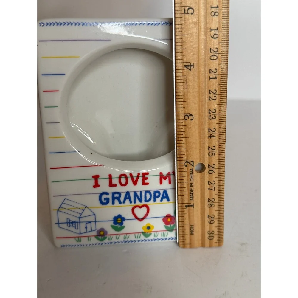 Vintage I Love My Grandpa Ceramic Photo Frame Crayon Design Made in Taiwan